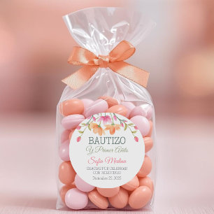 Sticker Rond Baptême élégant et premiers Feuilles verts