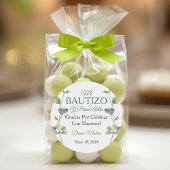 Sticker Rond Baptême élégant et premiers Feuilles verts