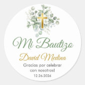 Sticker Rond Baptême en espagnol Bautismo Feuille vert mignon (Devant)