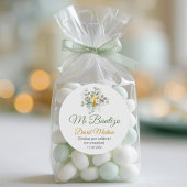 Sticker Rond Baptême en espagnol Bautismo Feuille vert mignon