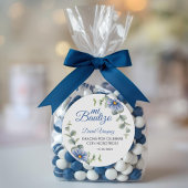 Sticker Rond Baptême Espagnol Bautismo Vert Feuille Fleurs Bleu