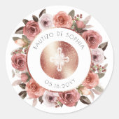 Sticker Rond Baptême espagnol, Rose Enveloppe florale Sceau/Fav (Devant)