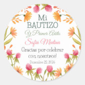 Sticker Rond Baptême et premier anniversaire de belles fleurs r (Devant)