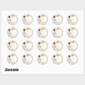 Sticker Rond Baptême Ethnique Garçon Communion Blanc & Or (Feuille)