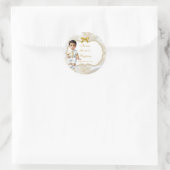 Sticker Rond Baptême Ethnique Garçon Communion Blanc & Or (Sac)