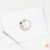 Sticker Rond Baptême Ethnique Garçon Communion Blanc & Or (Enveloppe)