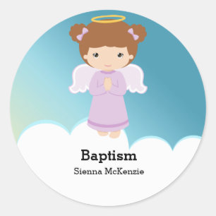 Sticker Rond Baptême fille ange