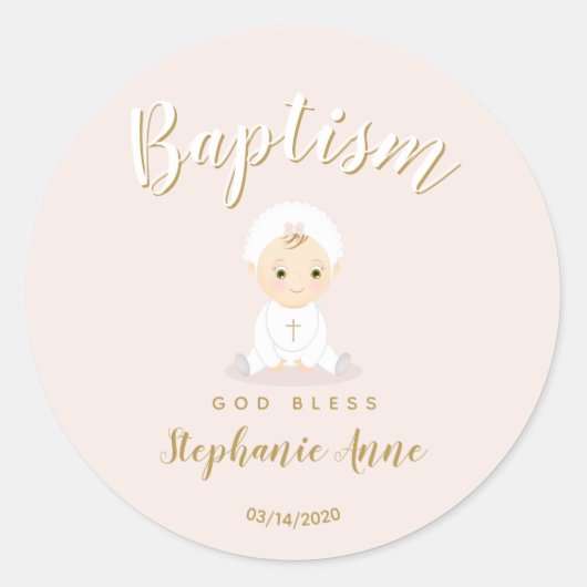 Sticker Rond Baptême Fille Bébé avec Bonnet (Devant)