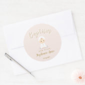 Sticker Rond Baptême Fille Bébé avec Bonnet (Enveloppe)