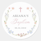 Sticker Rond Baptême Fille Fleur Sauvage (Devant)