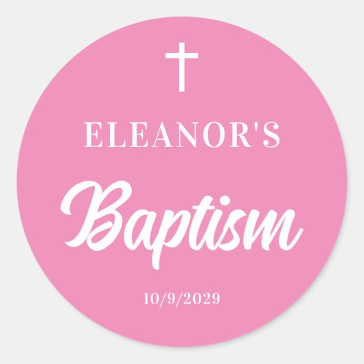 Sticker Rond Baptême Fille Rose (Devant)