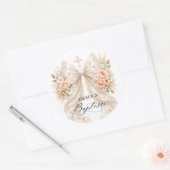 Sticker Rond Baptême Fleur Perlée Nœud (Enveloppe)