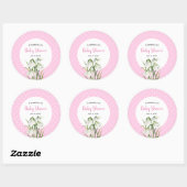 Sticker Rond Baptême gouttes de neige blanche pois roses (Feuille)
