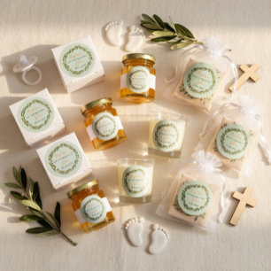 Sticker Rond Baptême personnalisé couronne d'olive