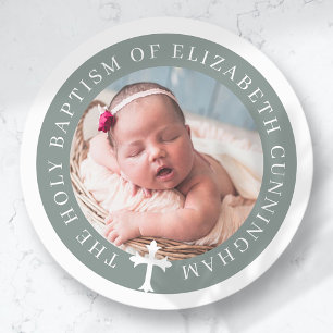 Sticker Rond Baptême   Photo personnalisée et croix