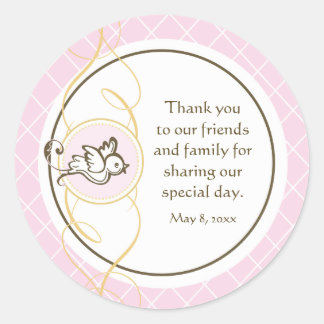 Sticker Rond Baptême rose / Baptême de baptême Favoriser Sticke