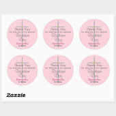 Sticker Rond Baptême rose fille Merci croisé argent (Feuille)