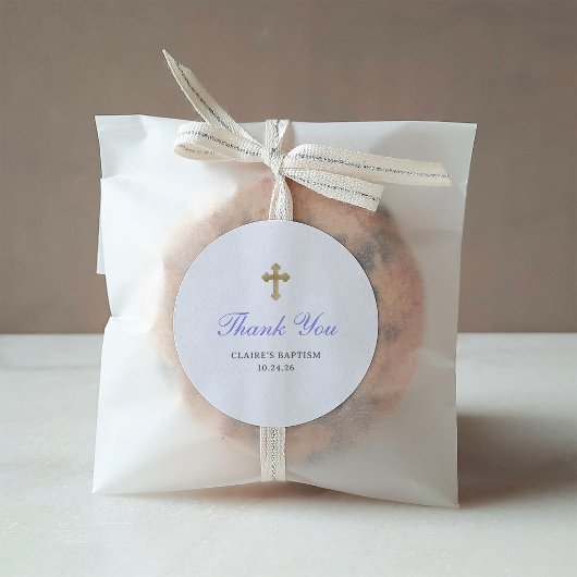 Sticker Rond Baptême simple et élégant | Croix d'or Faux
