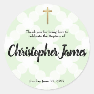 Sticker Rond Baptême vert bébé personnalisé merci