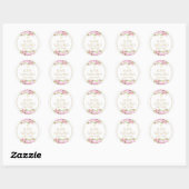 Sticker Rond  Baptism Christening Pink Rose Floral Favor (Feuille)