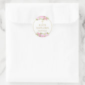 Sticker Rond  Baptism Christening Pink Rose Floral Favor (Sac)