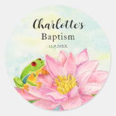 Sticker Rond Baptism Pink Waterlily & Tree Frog (Devant)