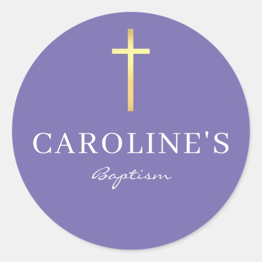 Sticker Rond BAPTISM SEAL or fin moderne croix violet (Devant)