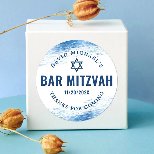 Sticker Rond Bar Mitzvah Bold Moderne Marine Typographie Blue F