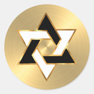 Sticker Rond Bar Mitzvah Étoile de David noire blanche sur fond