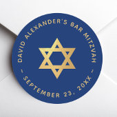 Sticker Rond Bar Mitzvah Faux Gold Star of David Royal Blue