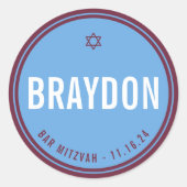 Sticker Rond BAR MITZVAH faveur moderne marron bleu (Devant)