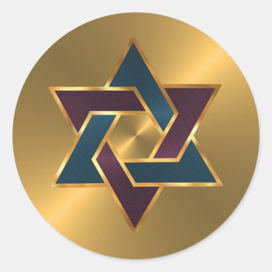 Sticker Rond Bar Mitzvah Gold Purple Blue Star de David (Devant)
