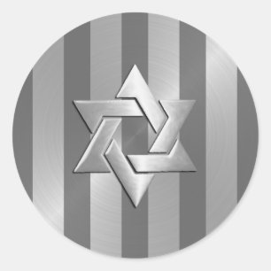 Sticker Rond Bar Mitzvah Gris et Argent Star de David