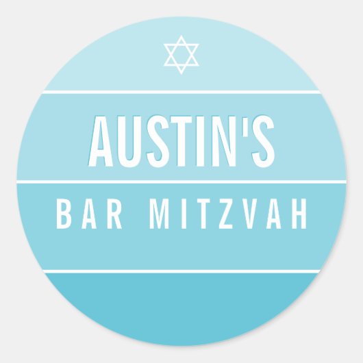 Sticker Rond BAR MITZVAH moderne bold ombre bloc bleu turquoise (Devant)