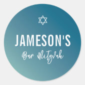 Sticker Rond BAR MITZVAH moderne étoile bleu menthe dégradé (Devant)