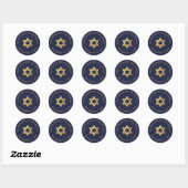 Sticker Rond Bar Mitzvah Navy Blue Faux Gold Foil Star of David (Feuille)