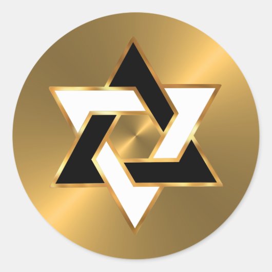 Sticker Rond Bar Mitzvah Or Noir Blanc Étoile de David (Devant)