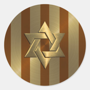 Sticker Rond Bar Mitzvah Rust et Gold Stripe Star de David