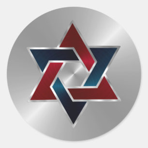 Sticker Rond Bar Mitzvah Silver Navy Blue Red Star de David