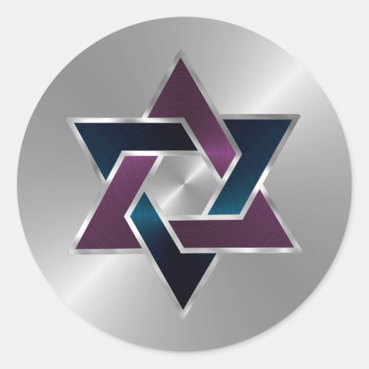 Sticker Rond Bar Mitzvah Silver Teal Purple Star of David (Devant)