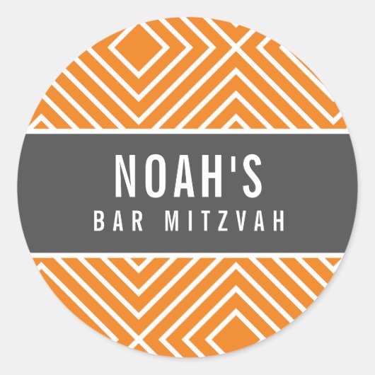 Sticker Rond BAR MITZVAH simple moderne géométrique gris orange (Devant)