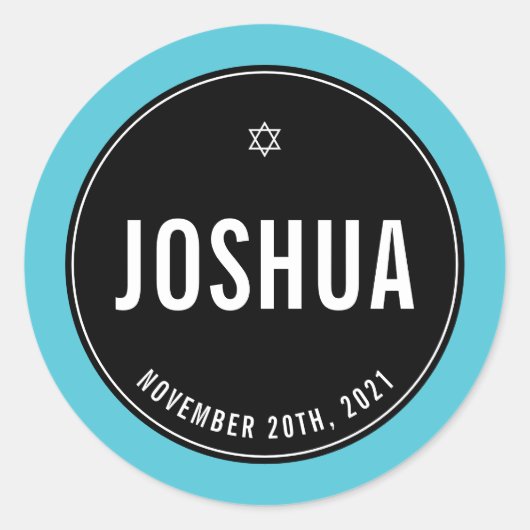 Sticker Rond BAR MITZVAH simple moderne noir turquoise (Devant)