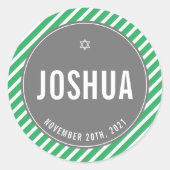 Sticker Rond BAR MITZVAH simple moderne rayure nfl vert noir (Devant)