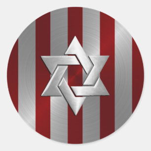Sticker Rond Bar Mitzvah Star de David en bande rouge et argent