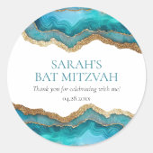 Sticker Rond Bar ou Bat Mitzvah Agate Bleu Or (Devant)