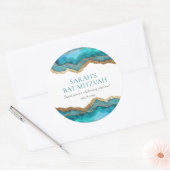 Sticker Rond Bar ou Bat Mitzvah Agate Bleu Or (Enveloppe)