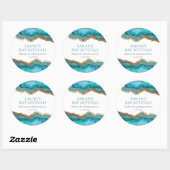 Sticker Rond Bar ou Bat Mitzvah Agate Bleu Or (Feuille)