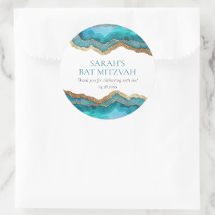 Sticker Rond Bar ou Bat Mitzvah Agate Bleu Or