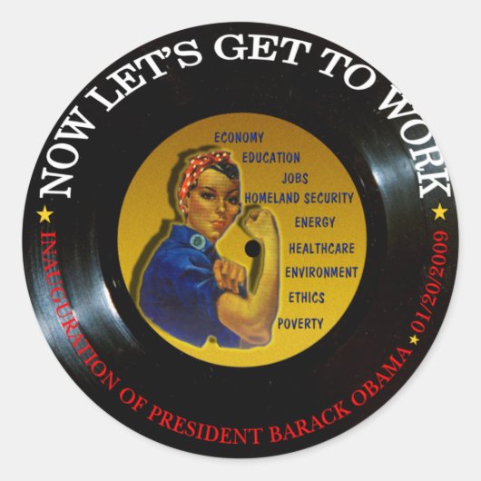 STICKER ROND BARACK OBAMA INAUGURATION VINYL (Devant)