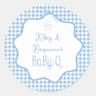 Sticker Rond Barbecue Bébé Garçon Gingham Bleu Baby-Q Baby Show